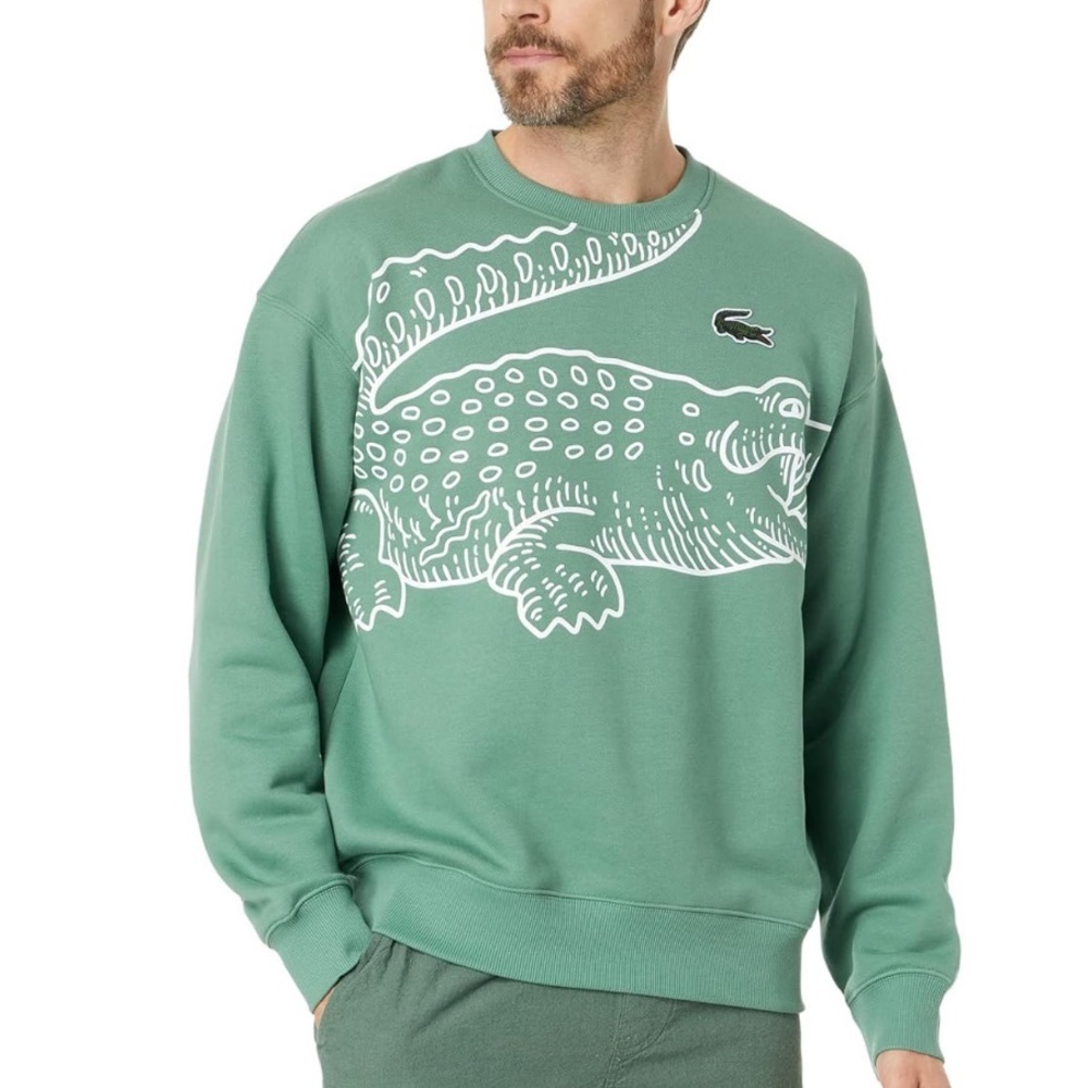 NWOT Lacoste Men’s Round Neck Loose Fit Croc Print Jogger Sweatshirt Size M